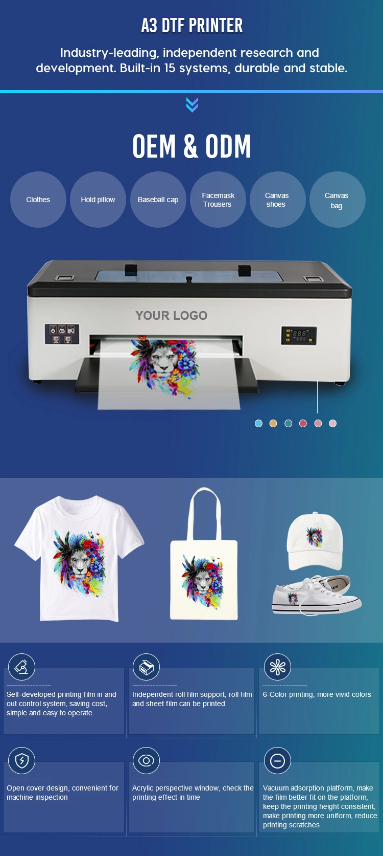 Erasmart A3 Dtf T-Shirt Printer Dtf Printing Machine Direct to Film Printer Pet Film Textile Printer with Powder Shaking Machine