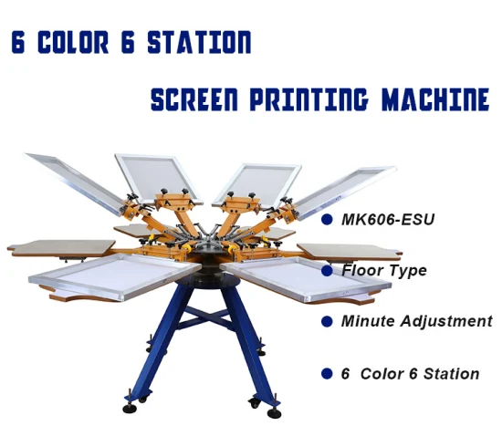 Imprimante manuelle d'écran en soie de t-shirt de machine d'impression de carrousel de textile de 6 couleurs 6 stations