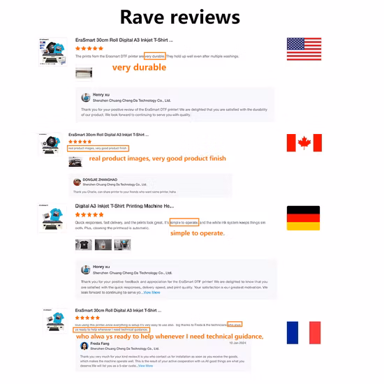 Erasmart petit bureau numérique tissu Textile vêtement A3 Dtf imprimante Film Pet transfert de chaleur presse jet d'encre t-shirt T